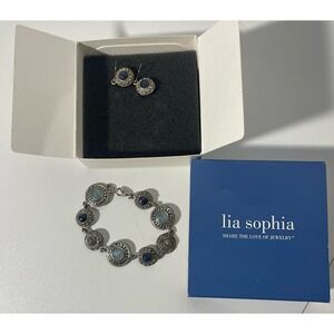Lia Sophia Silver and Blue Bracelet and Earrings Set